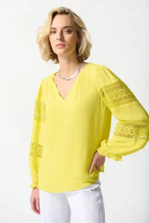 Joseph Ribkoff V-Neck Lace Detail Sleeve Relaxed Blouse 242124