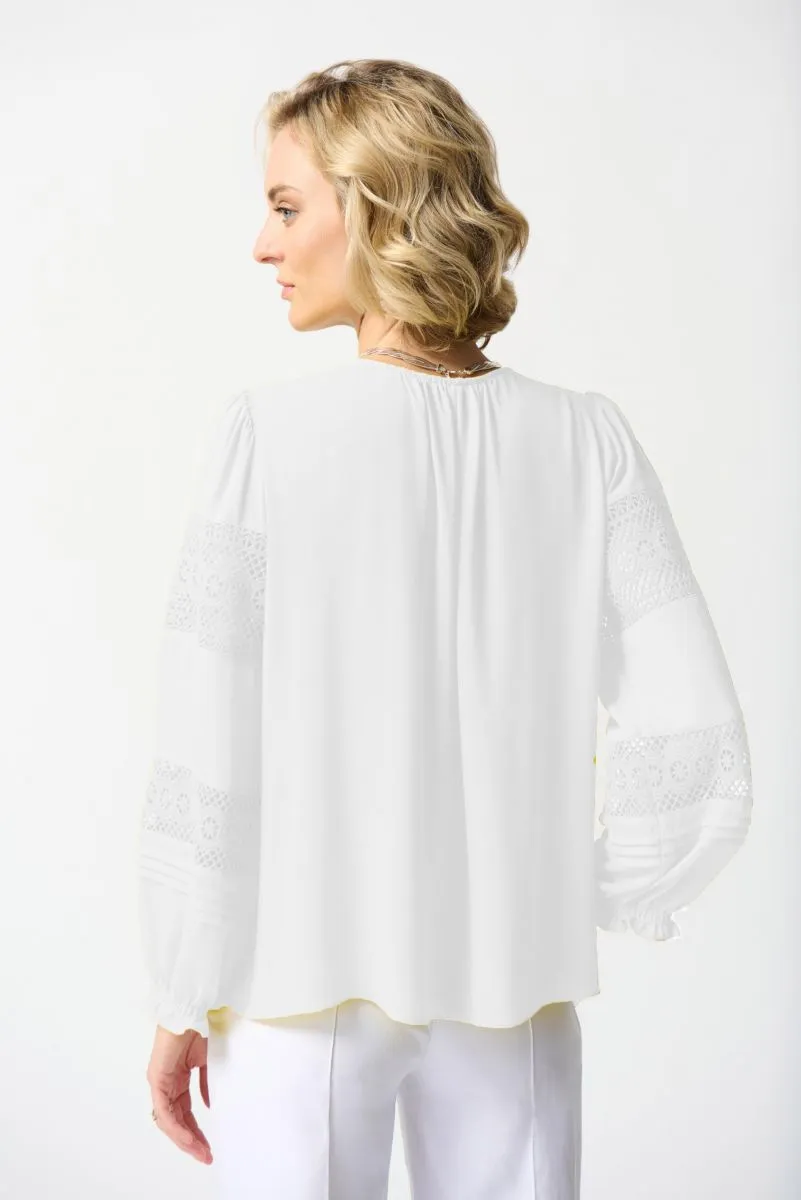 Joseph Ribkoff V-Neck Lace Detail Sleeve Relaxed Blouse 242124