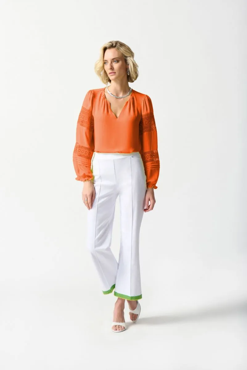 Joseph Ribkoff V-Neck Lace Detail Sleeve Relaxed Blouse 242124