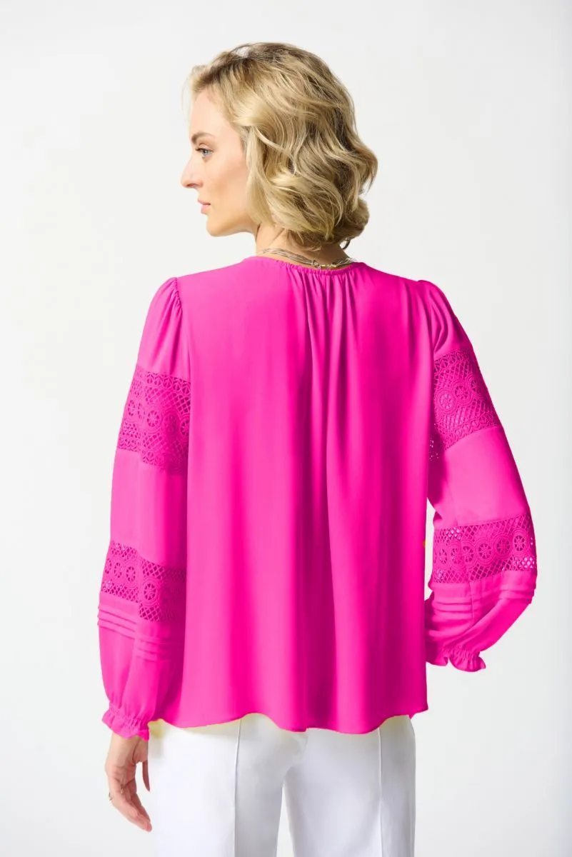 Joseph Ribkoff V-Neck Lace Detail Sleeve Relaxed Blouse 242124