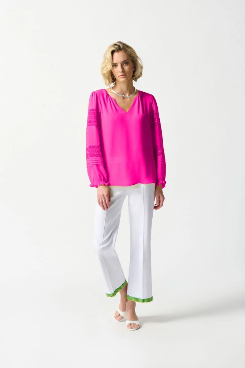 Joseph Ribkoff V-Neck Lace Detail Sleeve Relaxed Blouse 242124