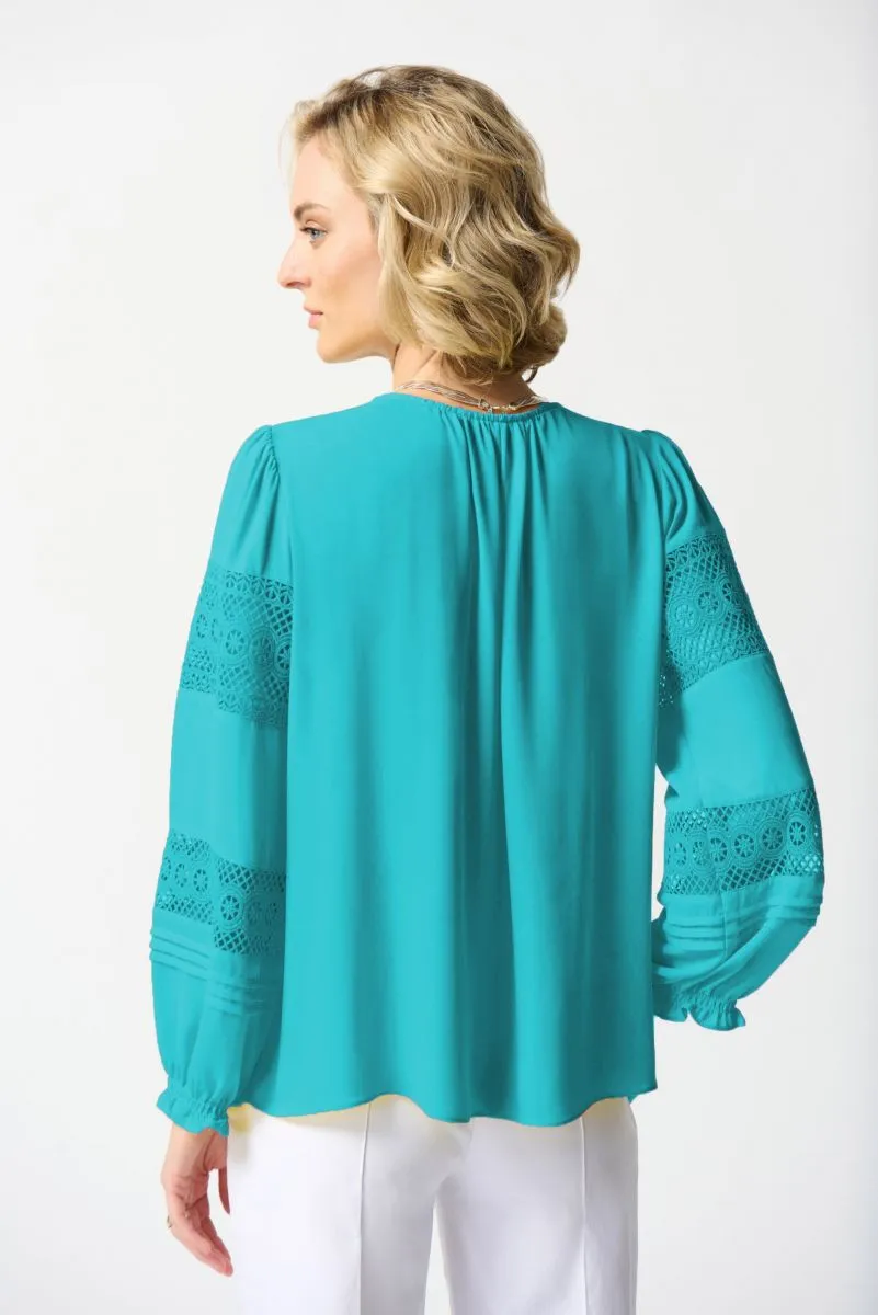 Joseph Ribkoff V-Neck Lace Detail Sleeve Relaxed Blouse 242124