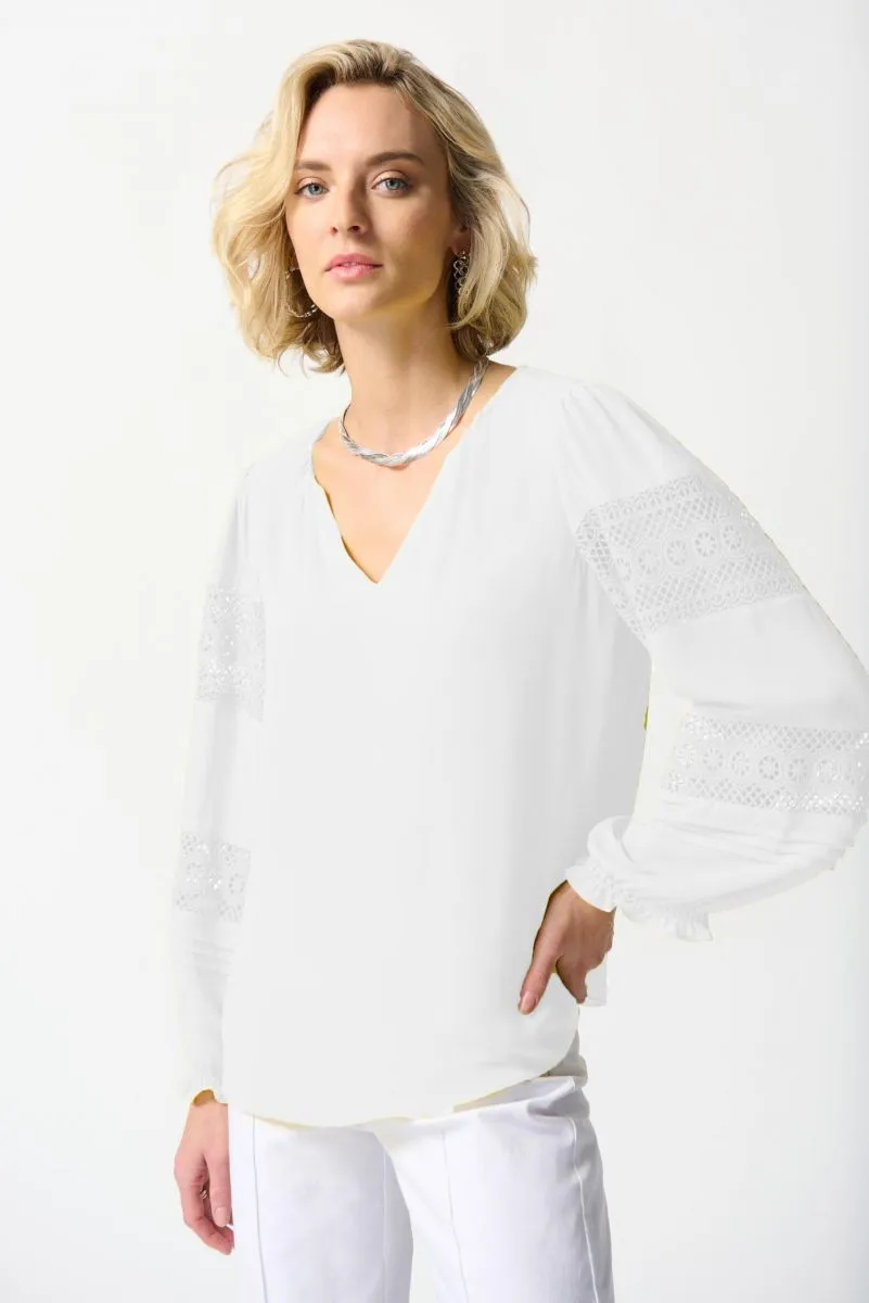 Joseph Ribkoff V-Neck Lace Detail Sleeve Relaxed Blouse 242124