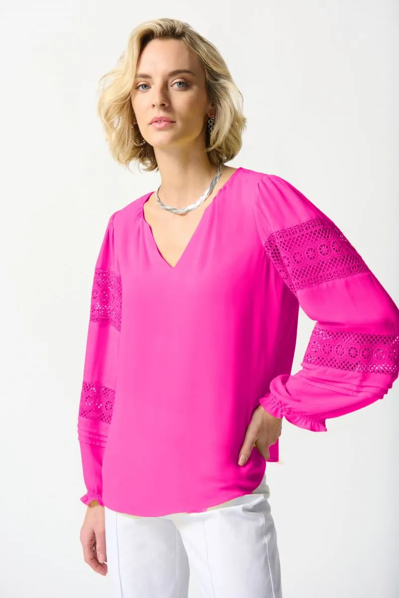 Joseph Ribkoff V-Neck Lace Detail Sleeve Relaxed Blouse 242124