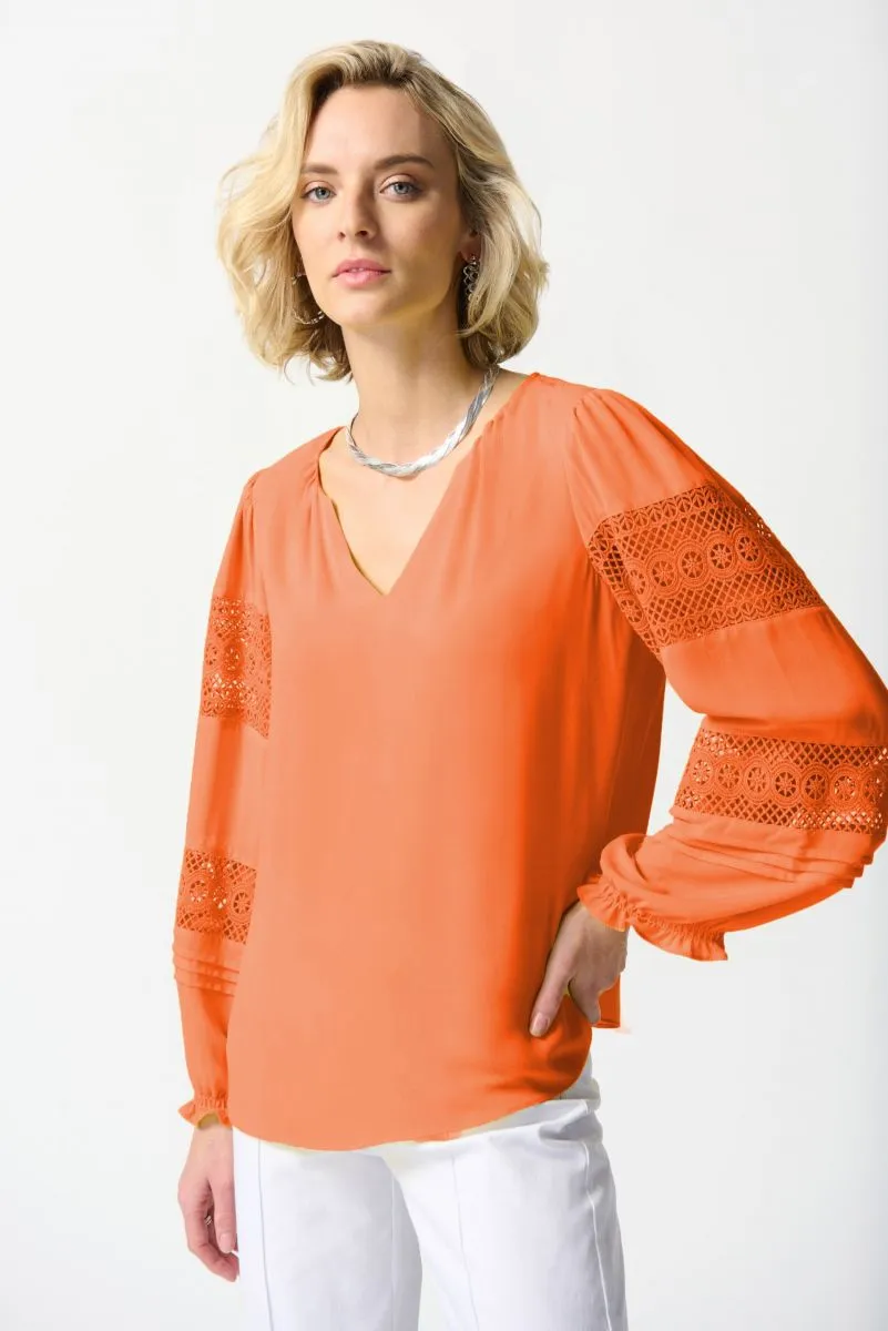 Joseph Ribkoff V-Neck Lace Detail Sleeve Relaxed Blouse 242124