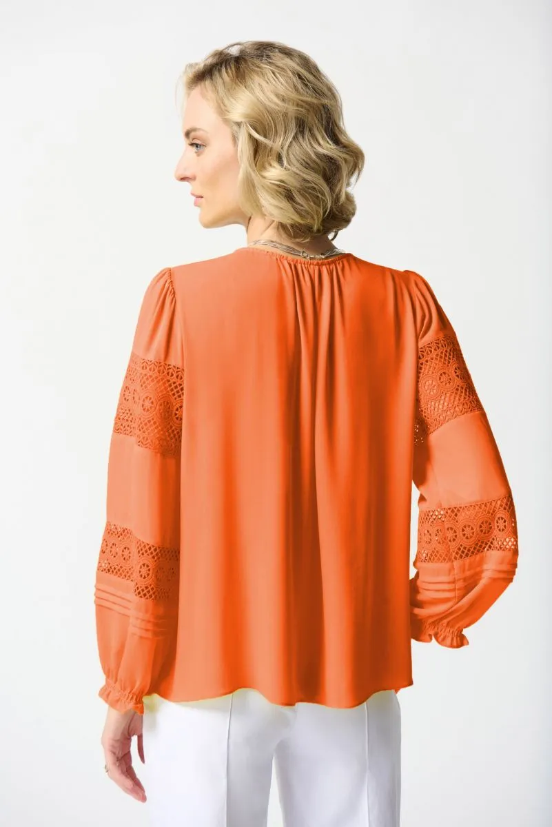 Joseph Ribkoff V-Neck Lace Detail Sleeve Relaxed Blouse 242124