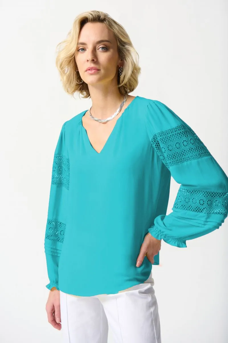 Joseph Ribkoff V-Neck Lace Detail Sleeve Relaxed Blouse 242124
