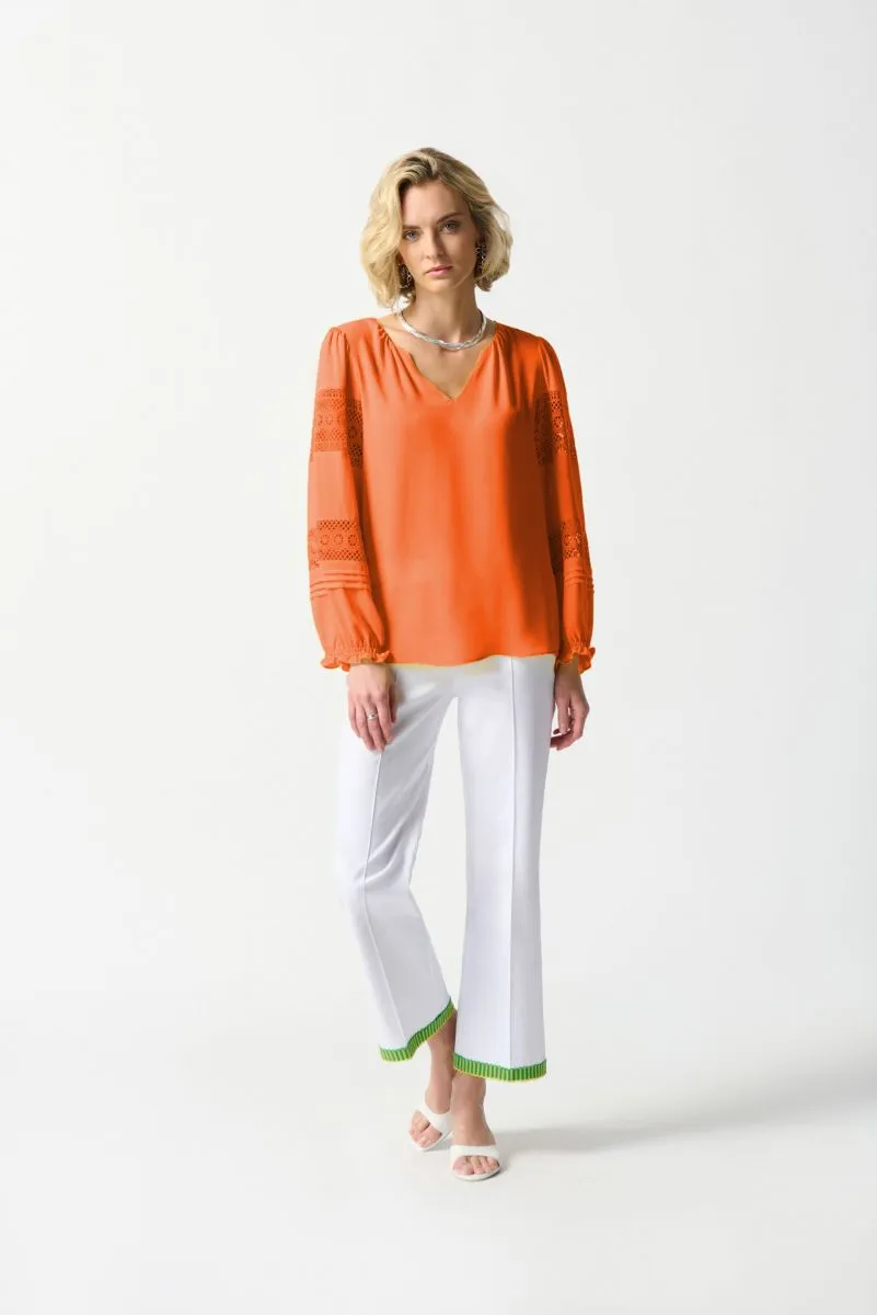 Joseph Ribkoff V-Neck Lace Detail Sleeve Relaxed Blouse 242124