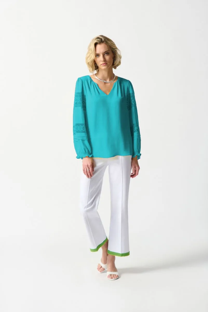 Joseph Ribkoff V-Neck Lace Detail Sleeve Relaxed Blouse 242124