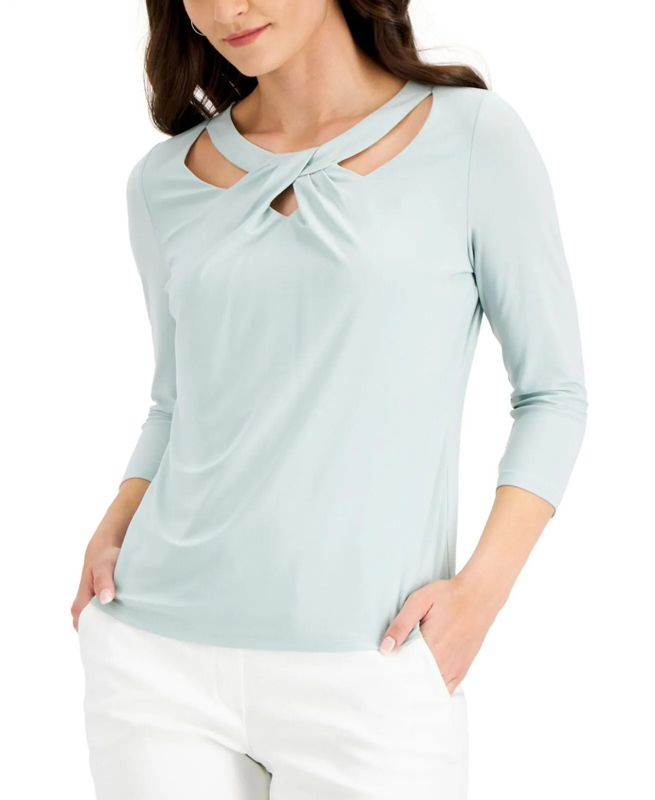 Kasper Womens Petite Twist-Neck Top 10830965