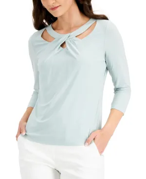 Kasper Womens Petite Twist-Neck Top 10830965