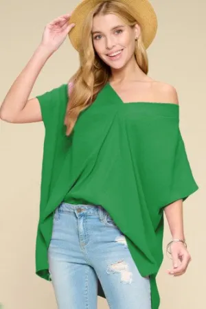 Kelly Green Meet In The Middle V Neck Dolman