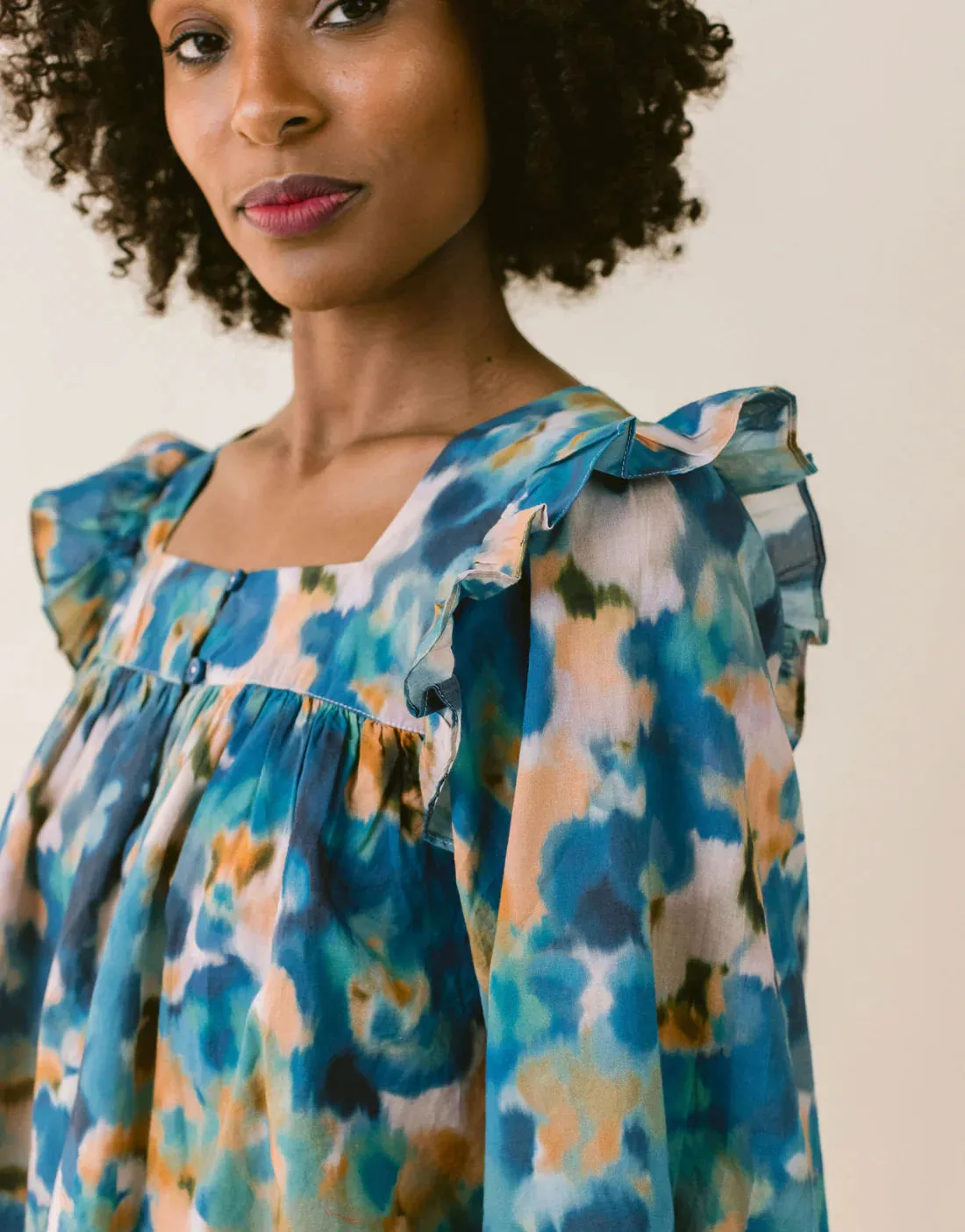 Kendall Blouse (Blue Watercolor)