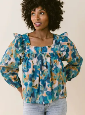Kendall Blouse (Blue Watercolor)