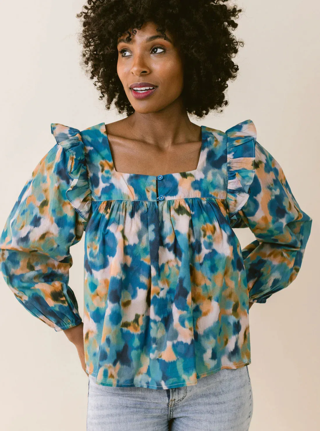 Kendall Blouse (Blue Watercolor)