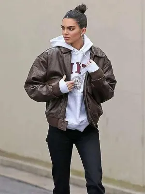 Kendall Jenner Brown Leather Jacket