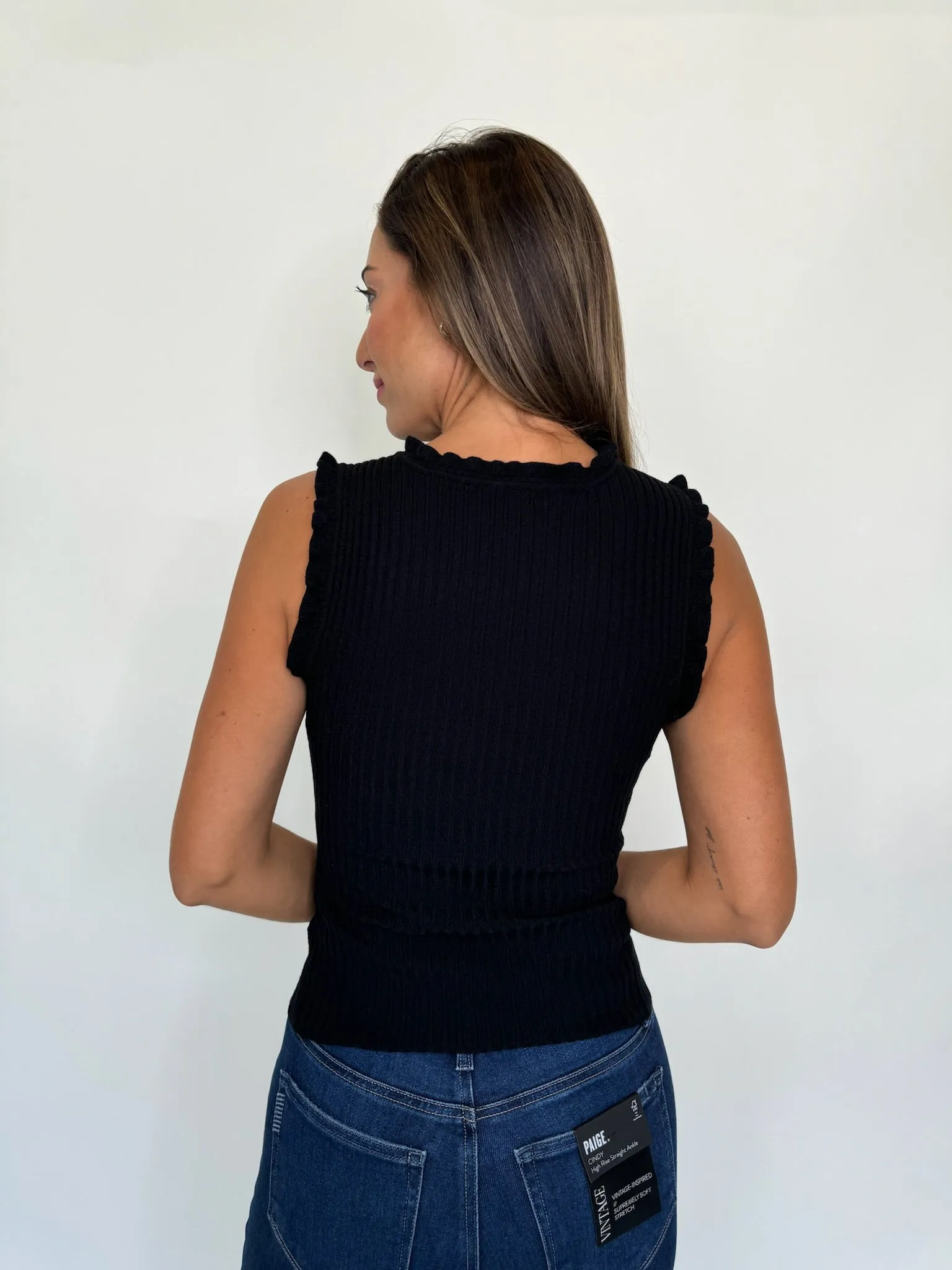 KLD S/L Ribbed Top With Ruffles