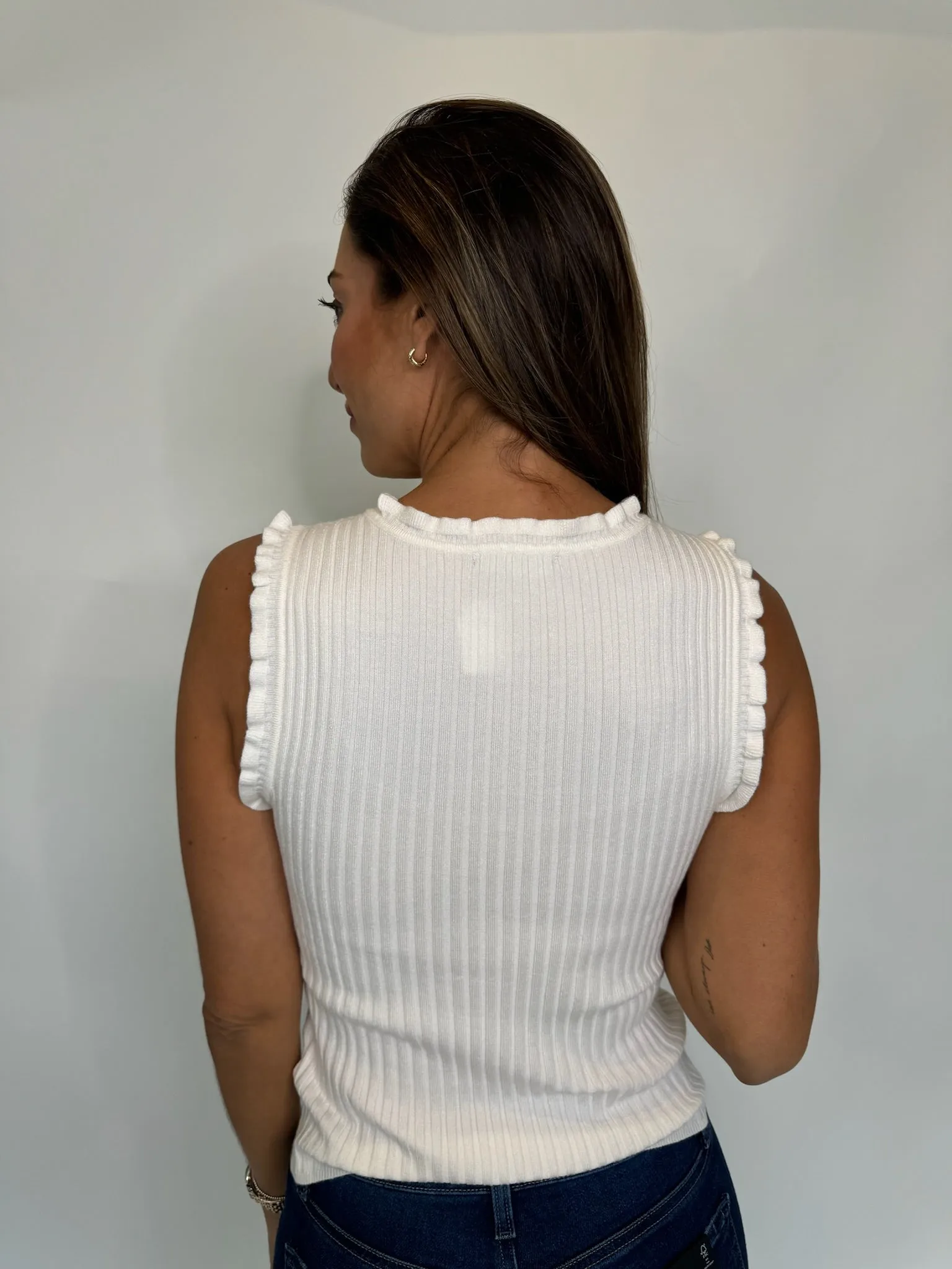 KLD S/L Ribbed Top With Ruffles