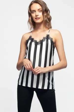 Lace Trim Haltered Back Tank Blouse