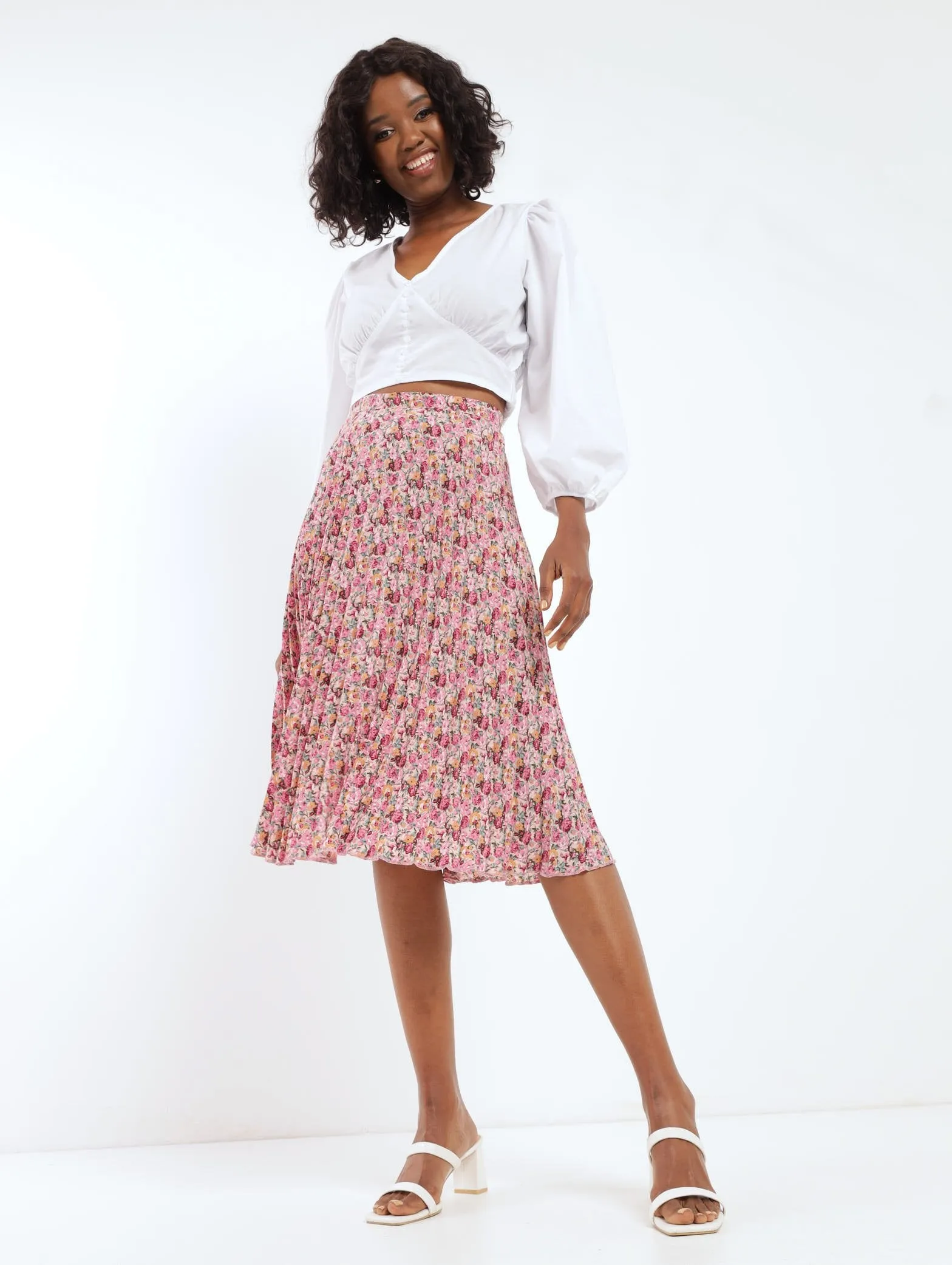 Ladies Ditsy Pleated Midi Skirt - Floral