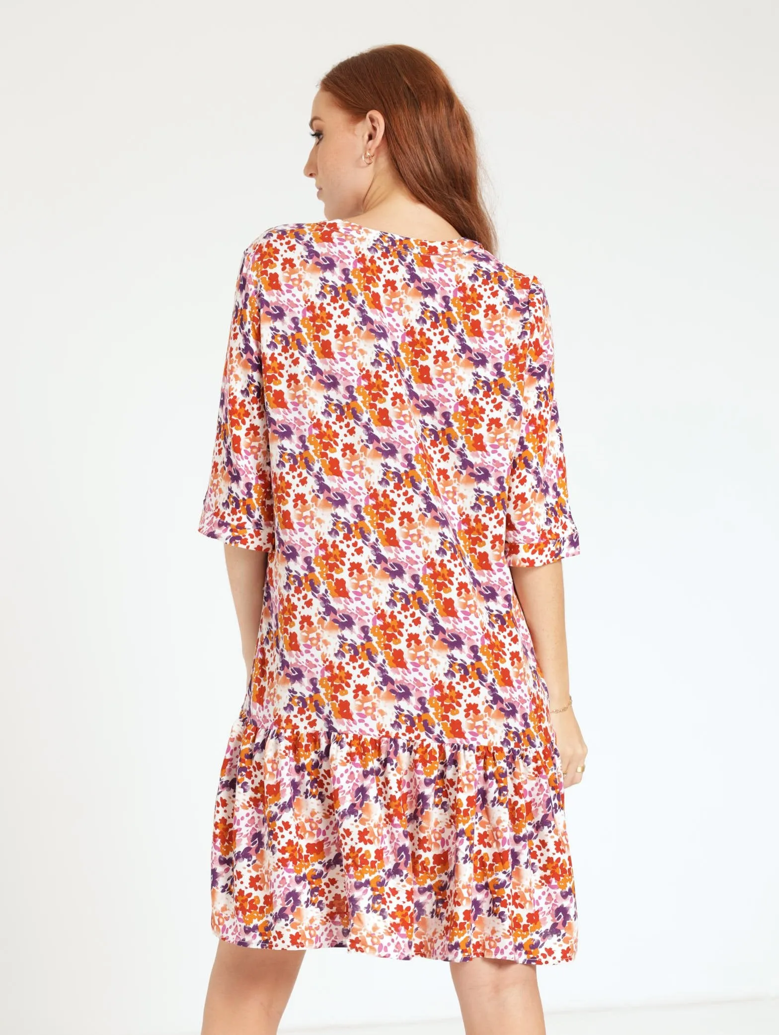 Ladies Short Sleeve Drop Hem Shift Dress - Purple