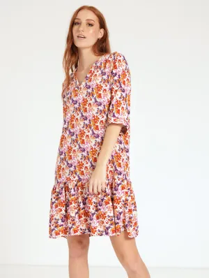 Ladies Short Sleeve Drop Hem Shift Dress - Purple