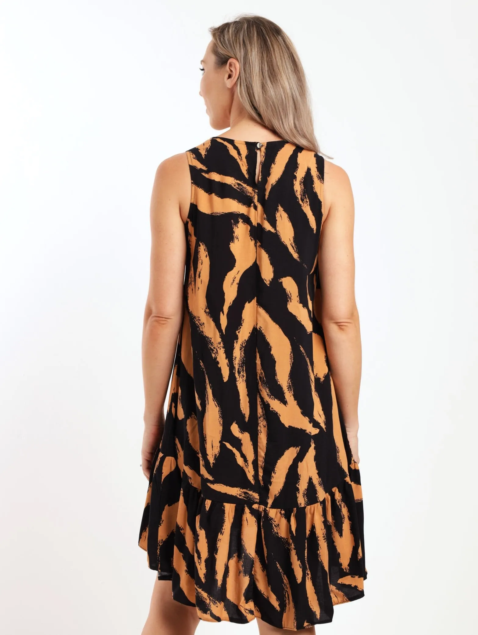 Ladies Sleeveless Tier Hem Shift Dress - Stone