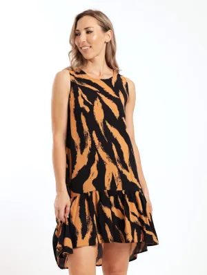 Ladies Sleeveless Tier Hem Shift Dress - Stone