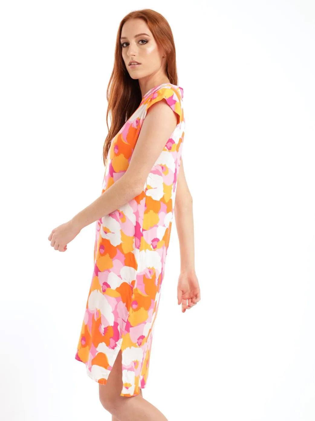 Ladies Sleeveless Woven Mandiran Colour Shift Dress - Pink