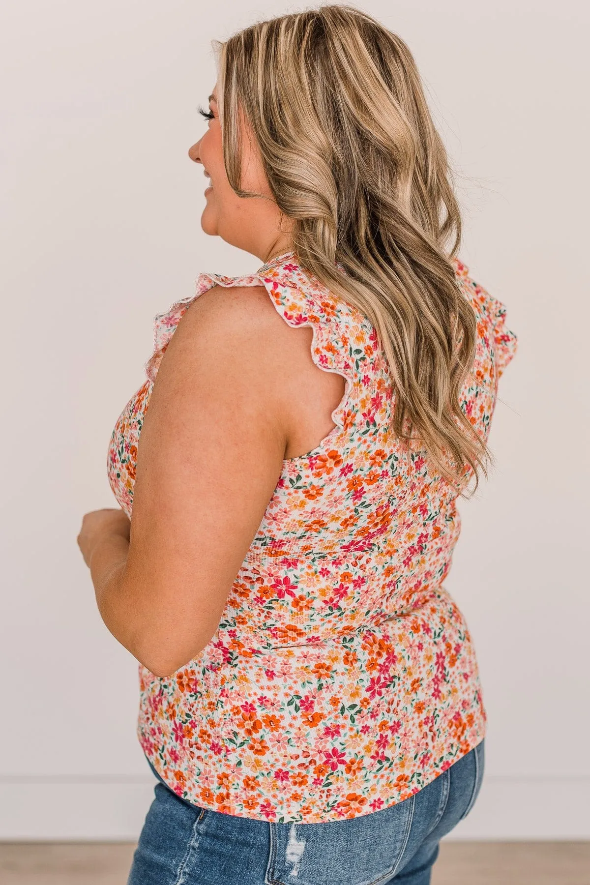 Late Night Romance Floral Knit Top- Pink & Orange