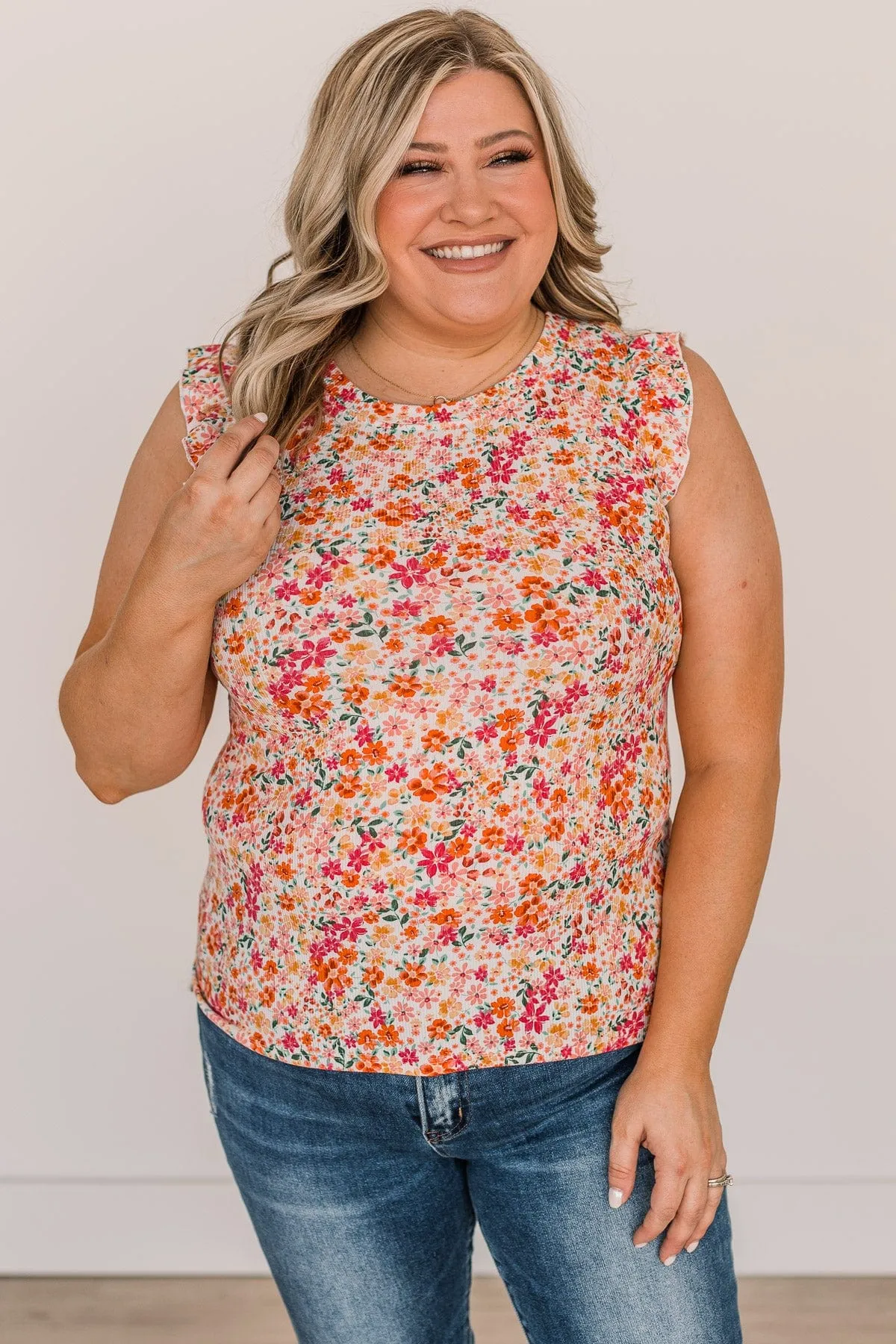 Late Night Romance Floral Knit Top- Pink & Orange