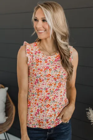 Late Night Romance Floral Knit Top- Pink & Orange