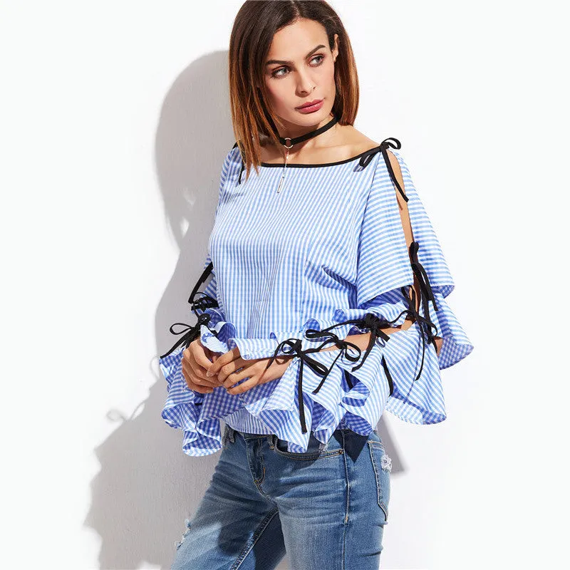 Laurel Blue Bow Sleeve Blouse