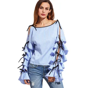 Laurel Blue Bow Sleeve Blouse