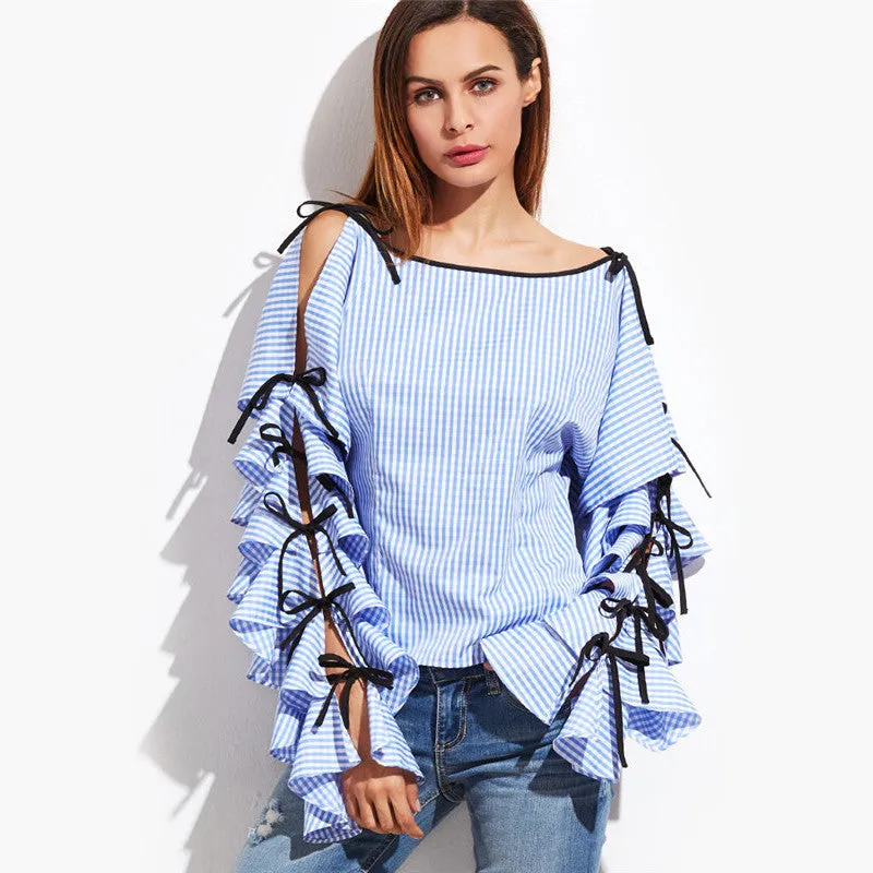 Laurel Blue Bow Sleeve Blouse