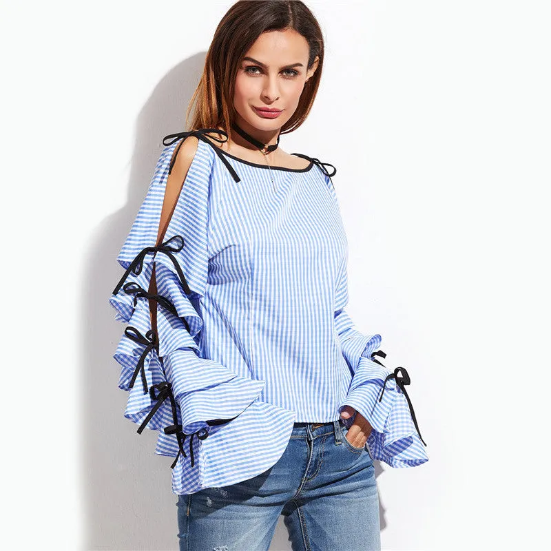 Laurel Blue Bow Sleeve Blouse