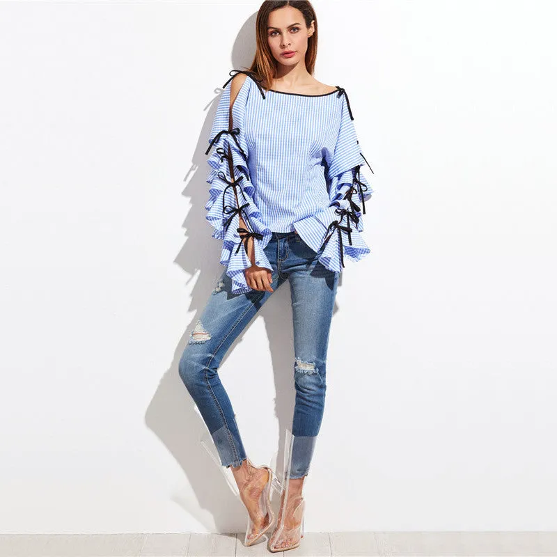 Laurel Blue Bow Sleeve Blouse