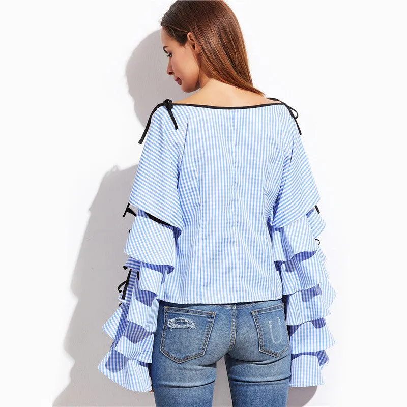 Laurel Blue Bow Sleeve Blouse