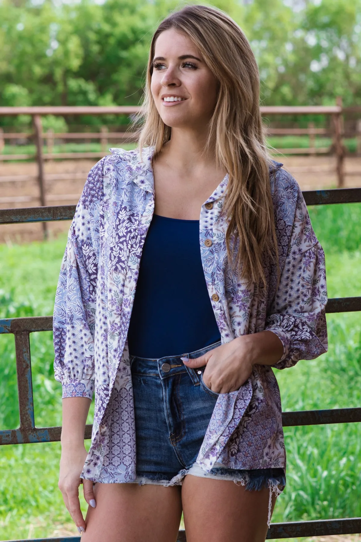 Lavender and White Floral Patchwork Top