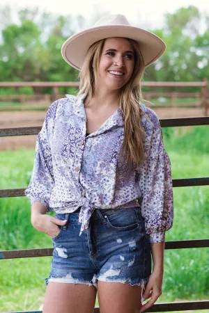 Lavender and White Floral Patchwork Top