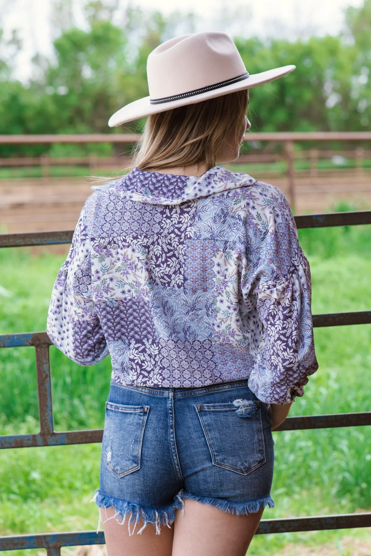 Lavender and White Floral Patchwork Top