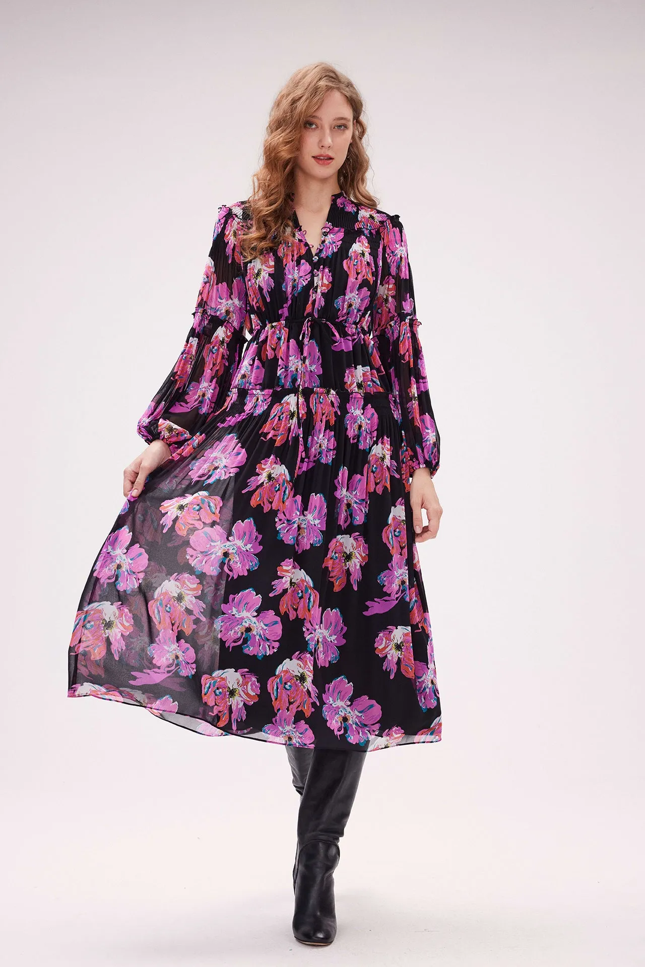 Link Dress In Print Micro Pleats
