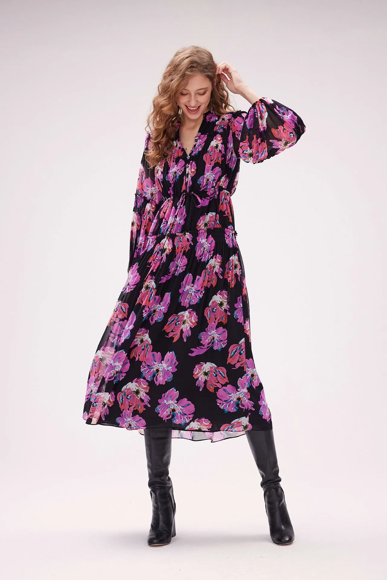 Link Dress In Print Micro Pleats