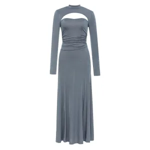 Long Sleeve Peek-A-Boo Maxi Dress
