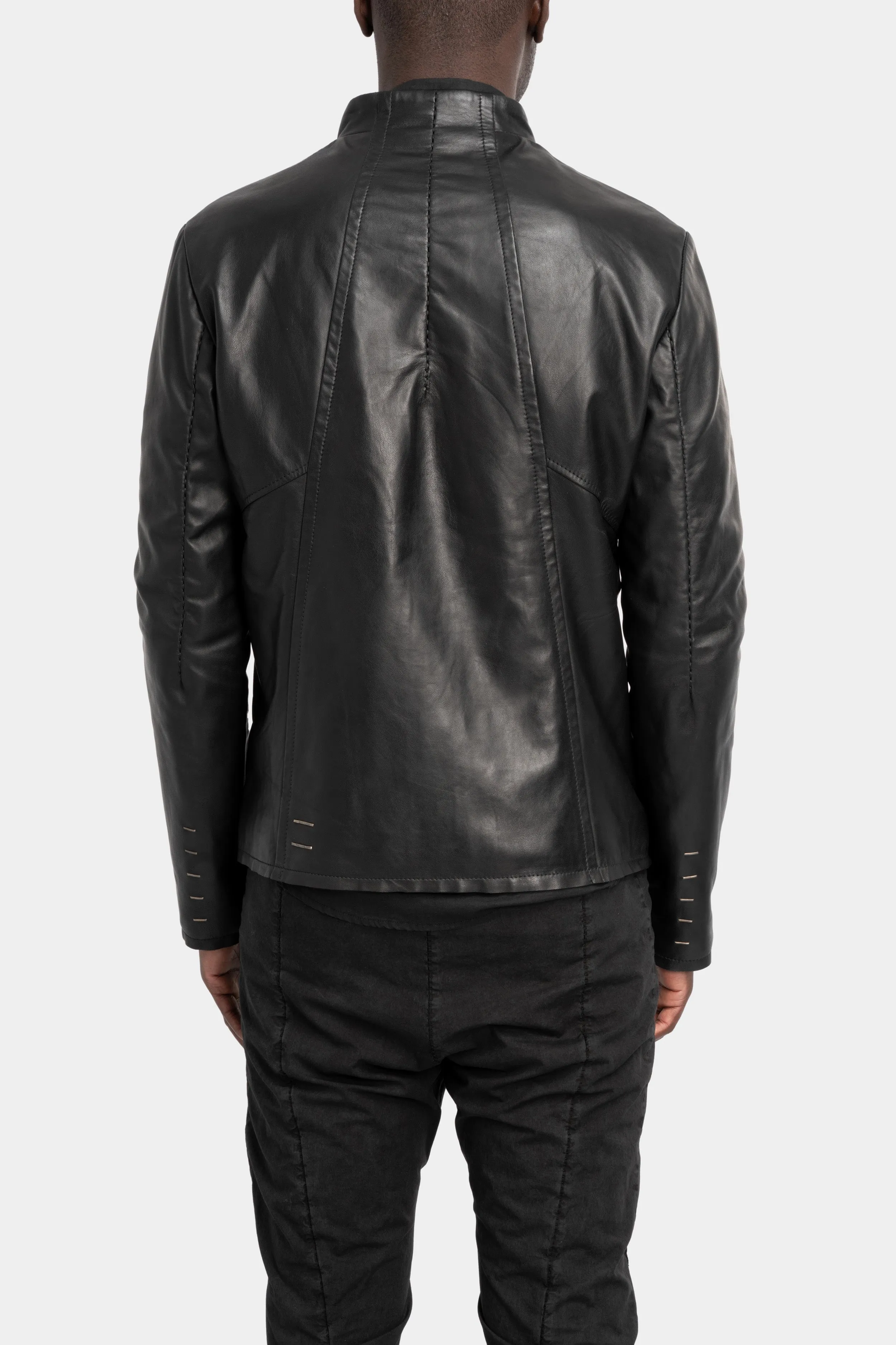 Mandarin collar leather jacket