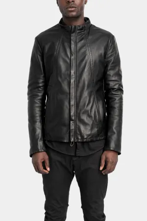 Mandarin collar leather jacket