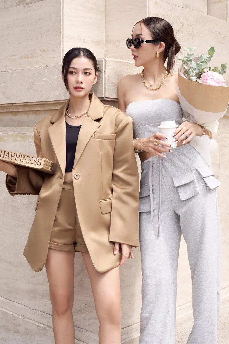 MANON SATIN BLAZER (LATTE BROWN)