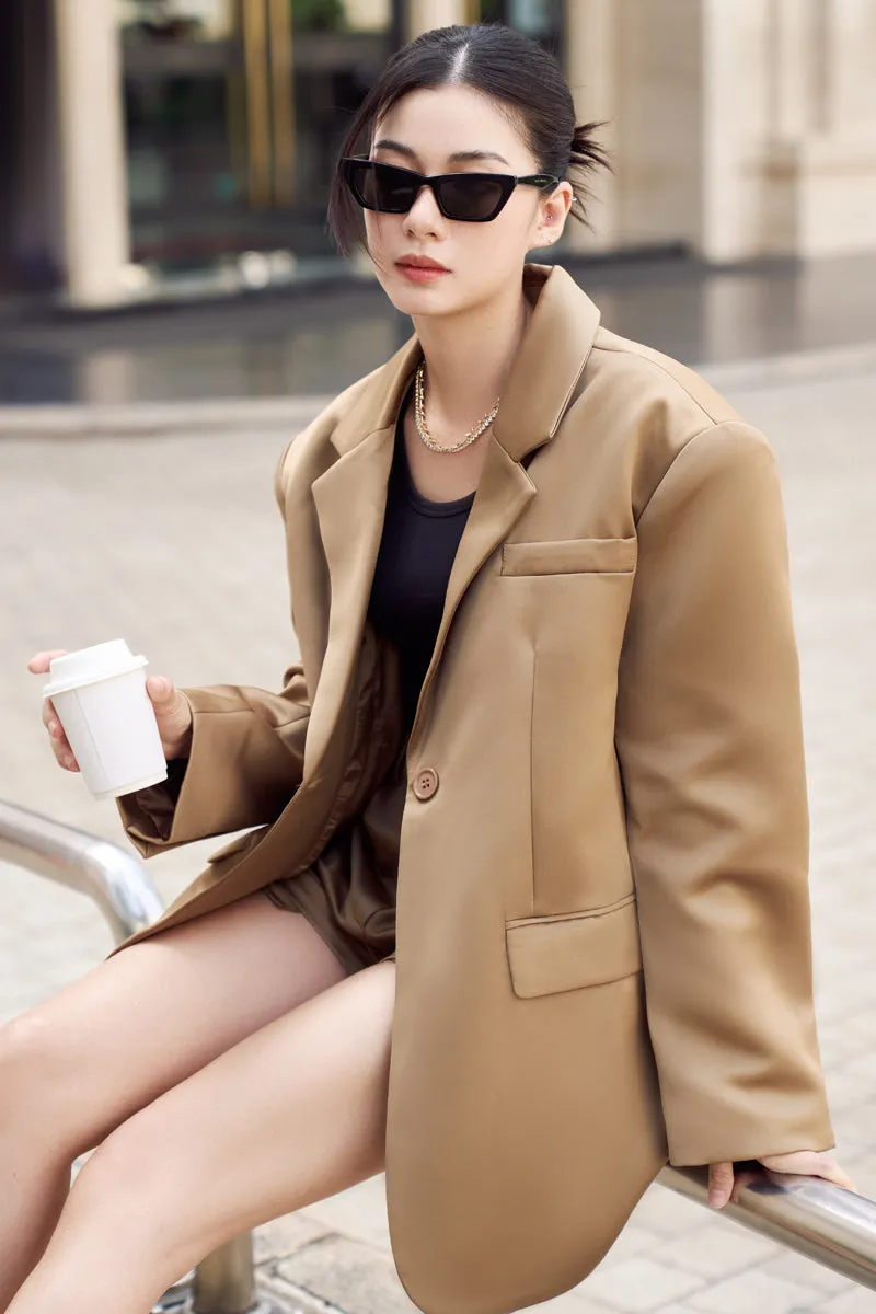 MANON SATIN BLAZER (LATTE BROWN)
