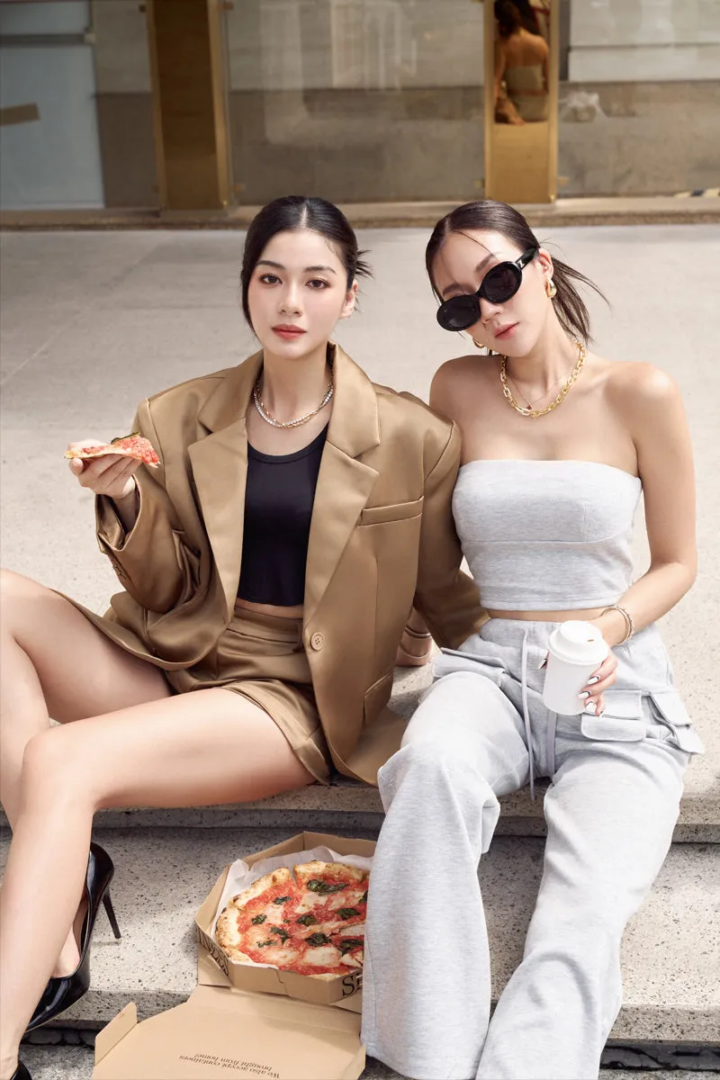 MANON SATIN BLAZER (LATTE BROWN)