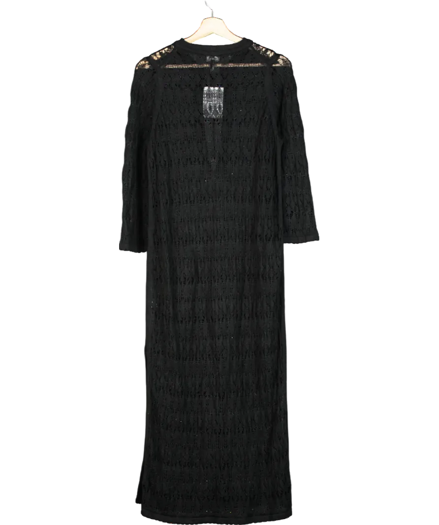 ME EM Black Linen Lace Stitch Beach Maxi Dress UK S